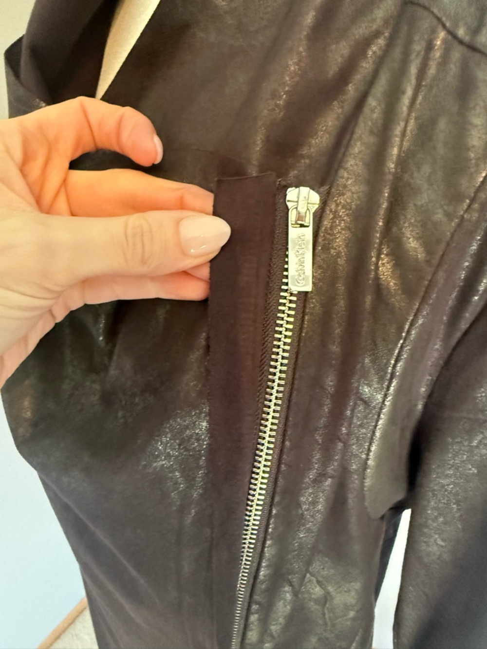 Calvin Klein Black Draped Faux Leather Zip Jacket - Picture 11 of 16